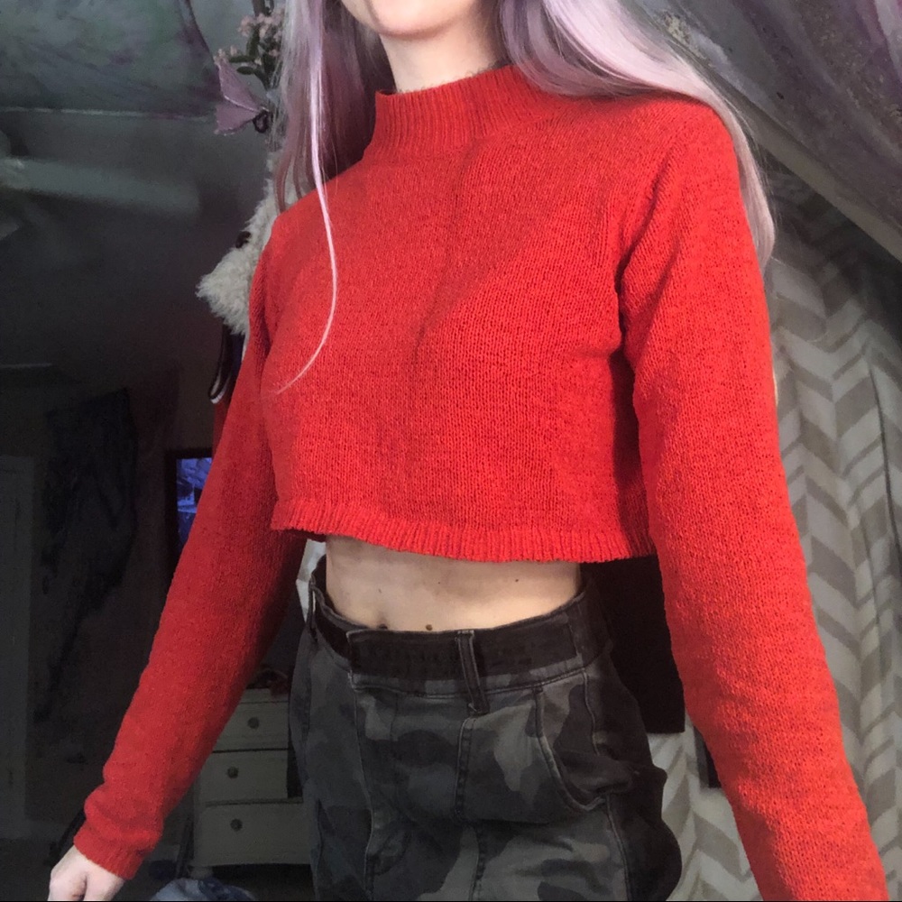 Red Turtleneck Crop Top